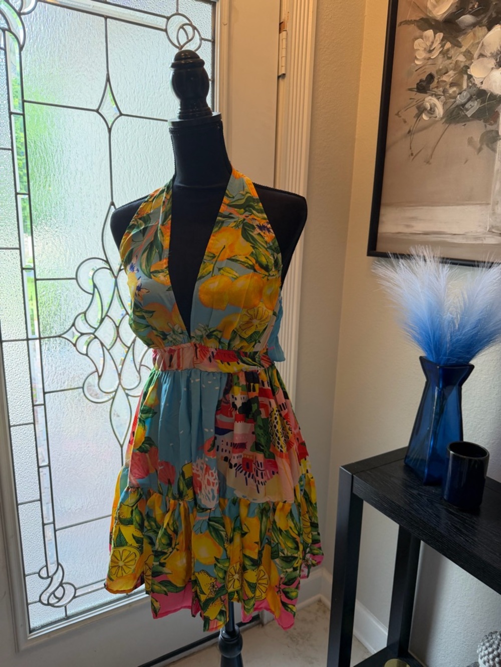 Antica Sartoria 2026 Halter Mini Dress in Bright Positano Lemon Print NWT O/S - Picture 2 of 6